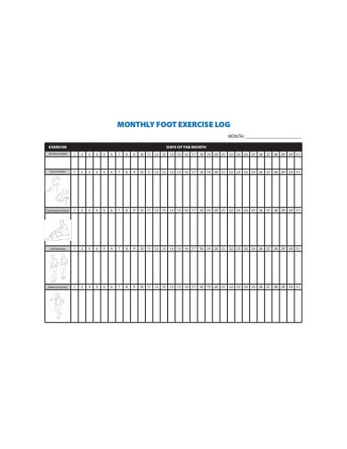monthly foot exercise log template