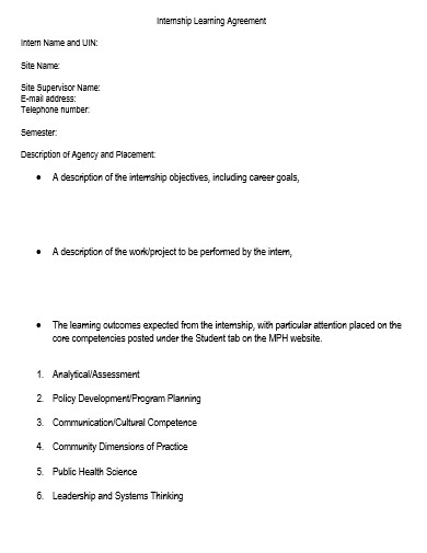 monthly internship learning contract template