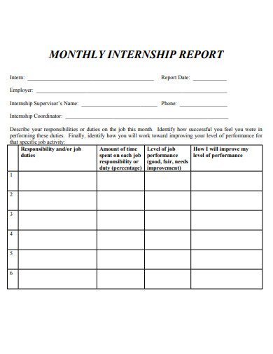 4+ Monthly Internship Report Templates in PDF | DOC