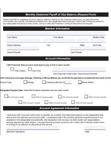 monthly payoff statement form format