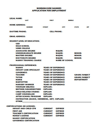 10 Nanny Employment Application Templates In Doc Pdf 6554