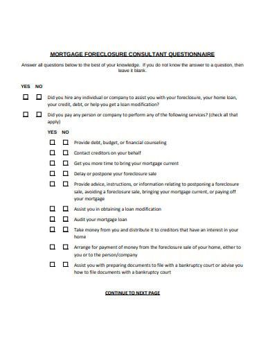 mortgage consultant questionnaire