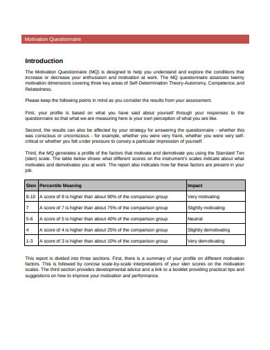 17+ Free Motivation Questionnaire Templates in PDF | Microsoft Word ...