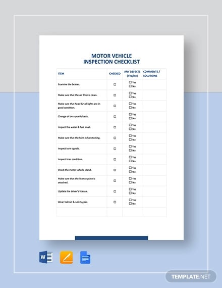 motor vehicle inspection checklist template