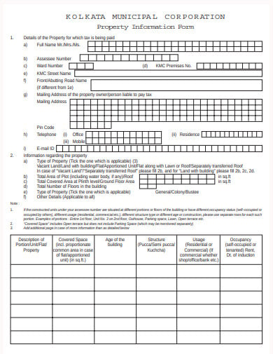 municipal corporation property information form template