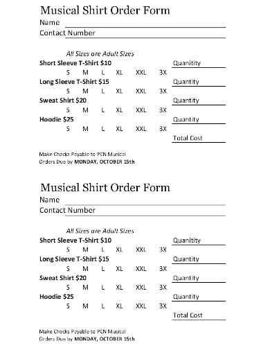 musical shirt order form template