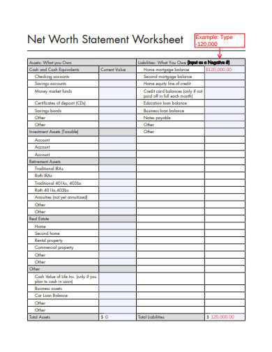 10 Net Worth Statement Templates In PDF XLS 10 Net Worth Statement Templates In PDF XLS