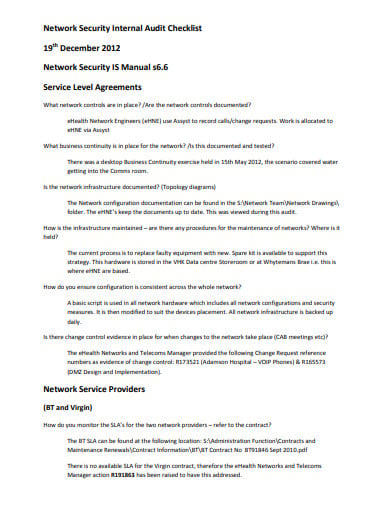 network security internal audit checklist template