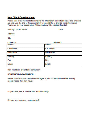 new client questionnaire example