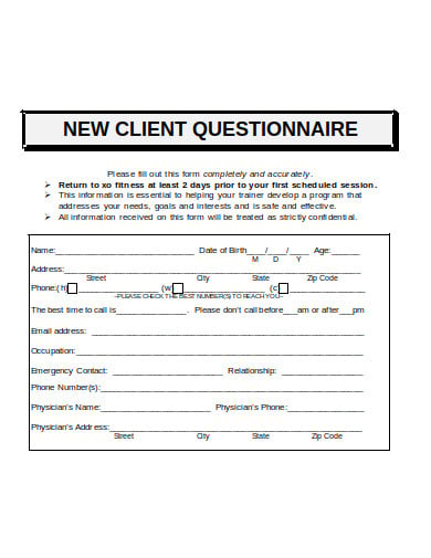 new client questionnaire format