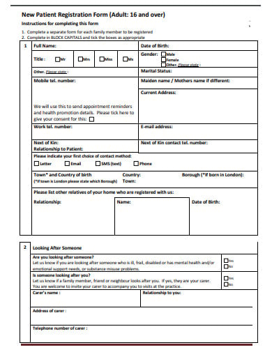 new patient registration form example