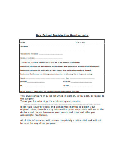 new patient registration questionnaire template