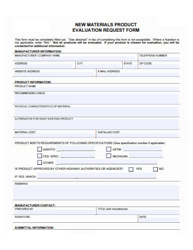 new product evaluation request form template