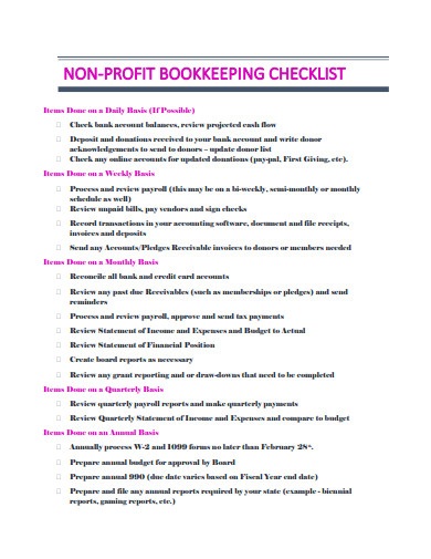 non profit bookkeeping checklist