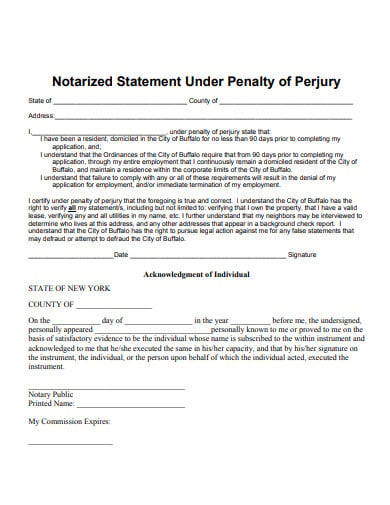 notarized statement under penalty