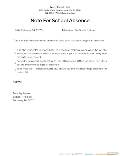 13+ School Absence Note Templates in PDF | Google Docs | Word | Pages