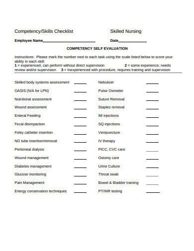 nurse compentency checklist