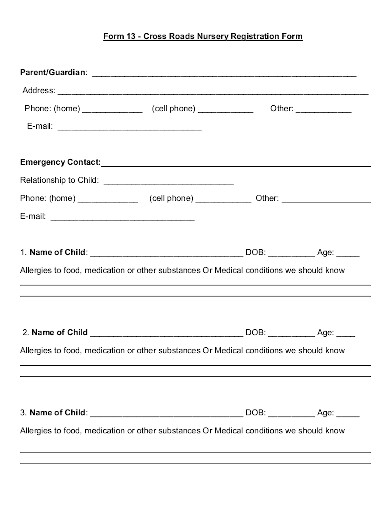 nursery registration form