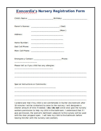 Free 10 Nursery Registration Form Templates In Pdf Ms Word 7761