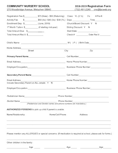 FREE 10+ Nursery Registration Form Templates in PDF | MS Word