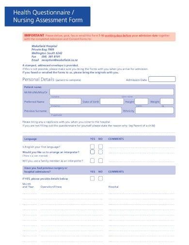 nursing assessment form template