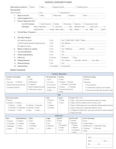 nursing assessment form in pdf