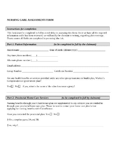 nursing care assessment form in pdf