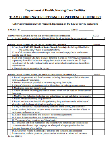 nursing care facilities checklist