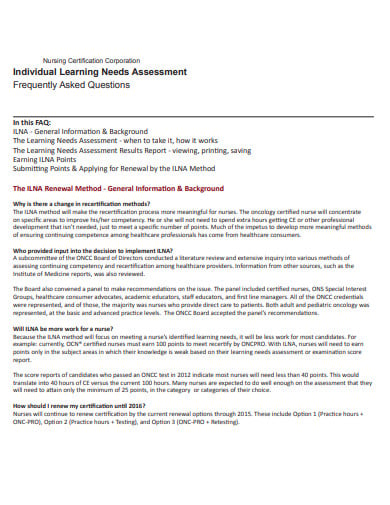 nursing certification learning needs assessment
