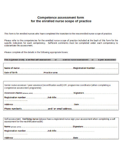 nursing competence assessment form