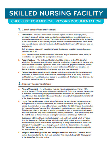 nursing facility checklist for medical documentation