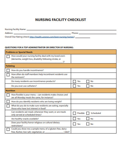 nursing facility checklist