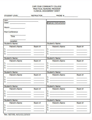 nursing-program-clinical-assignment-sheet-template