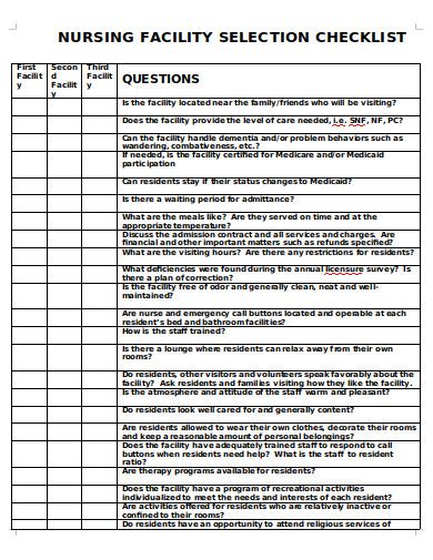 10 Nursing Facility Checklist Templates In Pdf Doc