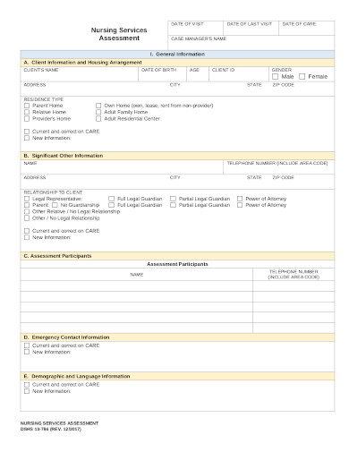 nursing services assessment form template