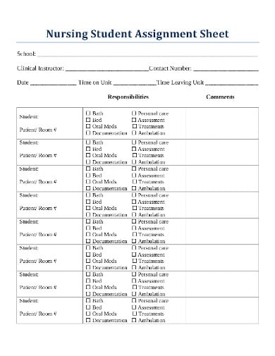 nursing student assignment sheet in pdf