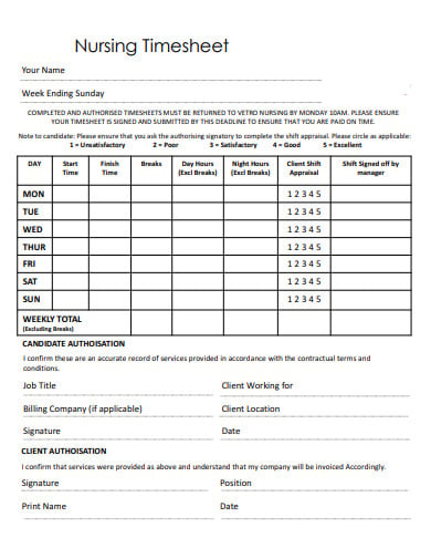 nursing timesheet sample template