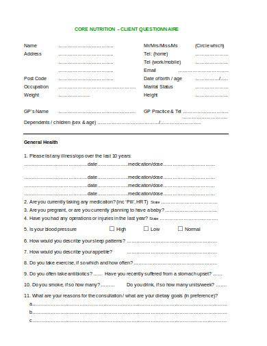 21+ Nutrition Questionnaire Templates in PDF | DOC