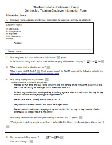 ojt employer information form template
