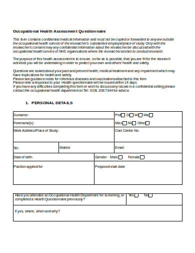 occupation-initial-health-questionnaire-template
