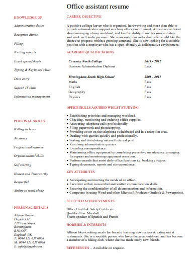 office assistant resume template