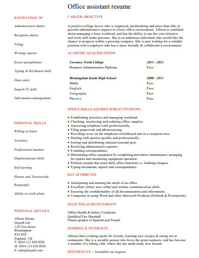 8+ Office Assistant Cv Templates In Pdf 