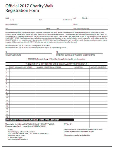 official charity walk registration form