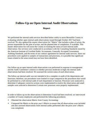 open internal audit observations report