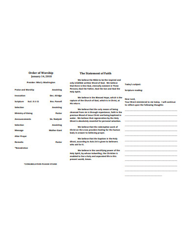 order of worship statement of faith template