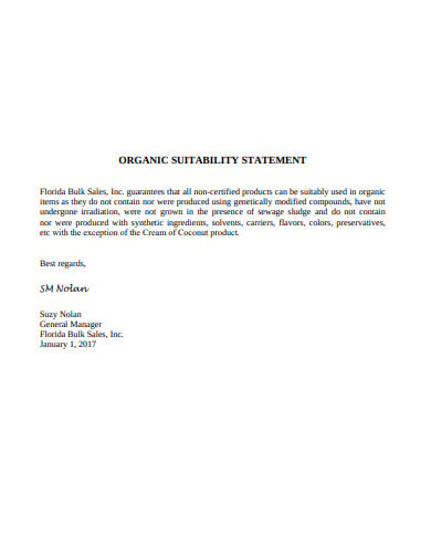 organic suitability statement template