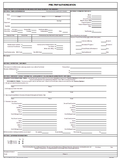 pretrip authorization form