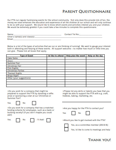 23+ Parent Questionnaire Templates in PDF | DOC