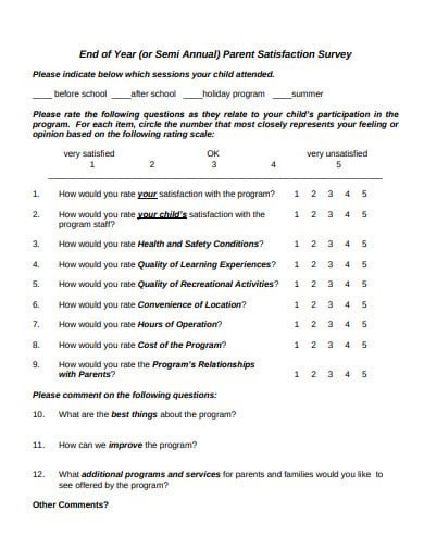 parent satisfaction survey example