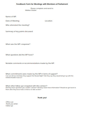 parliment meeting feedback form example